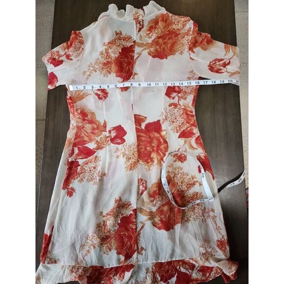 Kay Unger Women's Silk Chiffon Floral Ruffles Cardigan Petites 2 - Picture 7 of 8